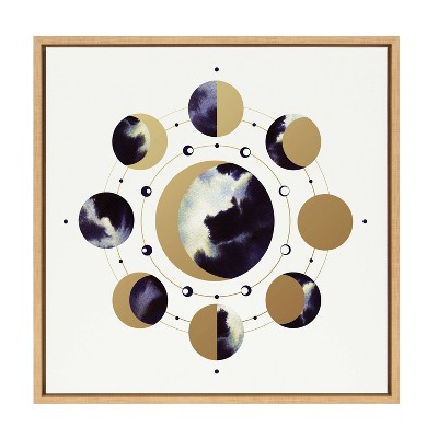 Sylvie Lunar Light Abstract Moon Phases Canvas Art in Natural Frame