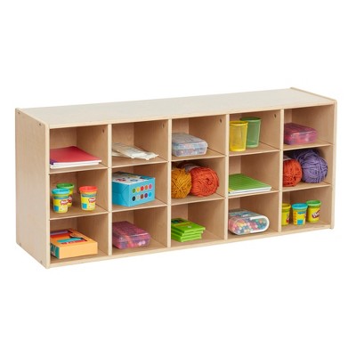 Natural Birch 15-Cubby Tray Storage Cabinet for Kids