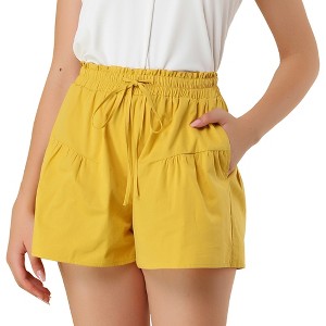 Allegra K Women's Casual Side Pockets Wide Leg Elastic Waisted Cotton Shorts - 1 of 4