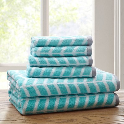 6pc Jacquard Bath Towel Set Teal