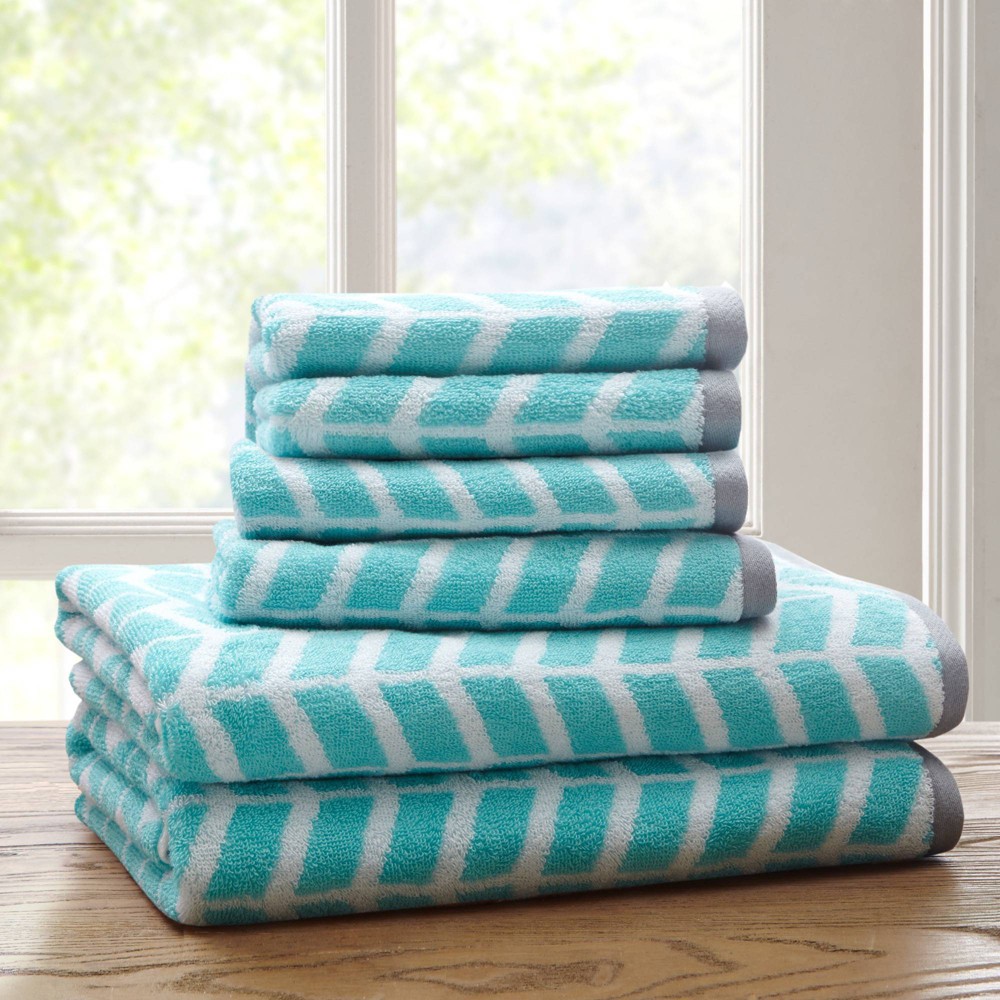 Intelligent Design 6pc Jacquard Bath Towel Set Teal: : Microfiber, Machine Washable, Non-Slip Backing