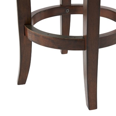 Distressed Walnut Backless Counter Stools with Leather Seat, Set of 2