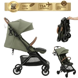 BabbleRoo HopLite Ultralight Compact Lightweight Baby Stroller For Airplane   Travel Stroller for Newborn from Birth to 55 lbs, Seagrass