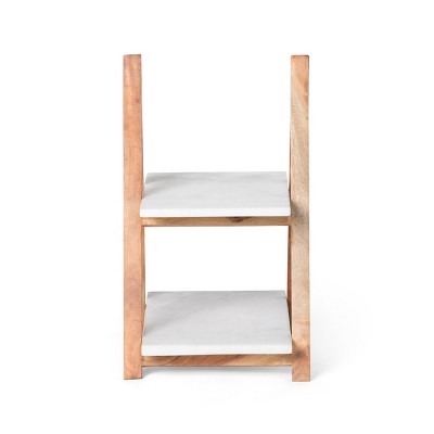 Two-Tier White Marble and Wood A-Frame Cheese Server