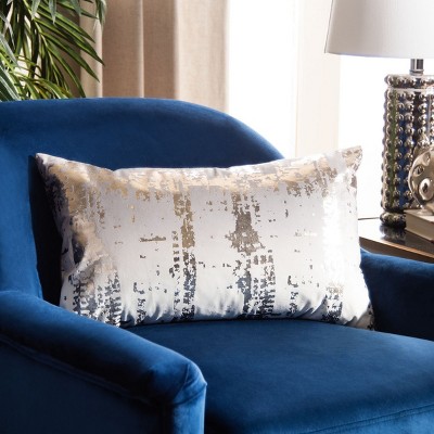 Rensia 12" x 20" Gray and Gold Abstract Throw Pillow