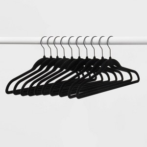10pk Petite Flocked Hangers Black - Brightroom™: Velvet Clothes Hangers for Pants, Sweaters, Shirts, Dresses - 1 of 4