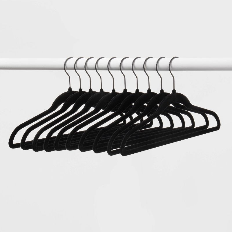 10pk Petite Flocked Hangers Black - Brightroom&#8482;, 1 of 6