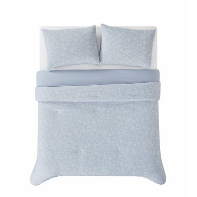King Blue Cotton Reversible Bedspread Set with Polyfill