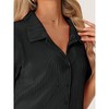 cheibear Women's Pleated Short Sleeve Button Down Outfits Set Casual Loungewear - 4 of 4
