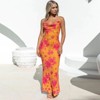 Coolmee Women Vintage Spaghetti Strap Sexy Low Cut Backless Floral Satin Slip Bodycon Maxi Dress - 3 of 4