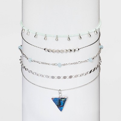 Triangle and Seed Bead Silver Choker Necklace Set 5pc -Wild Fable™ Silver