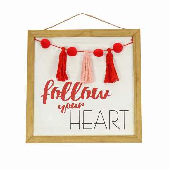 National Tree Company 13" 'Follow Your Heart' Hanging Wall Decoration, Red, Valentine's Day Collection