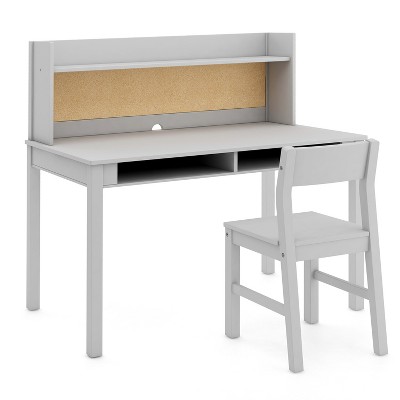 Gray Wooden Kids' Desk with Hutch and Chair Set