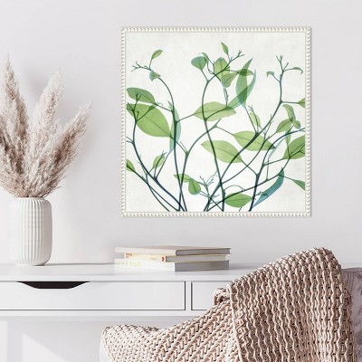 Rendezvous I Green Leaf Canvas Print with White Frame