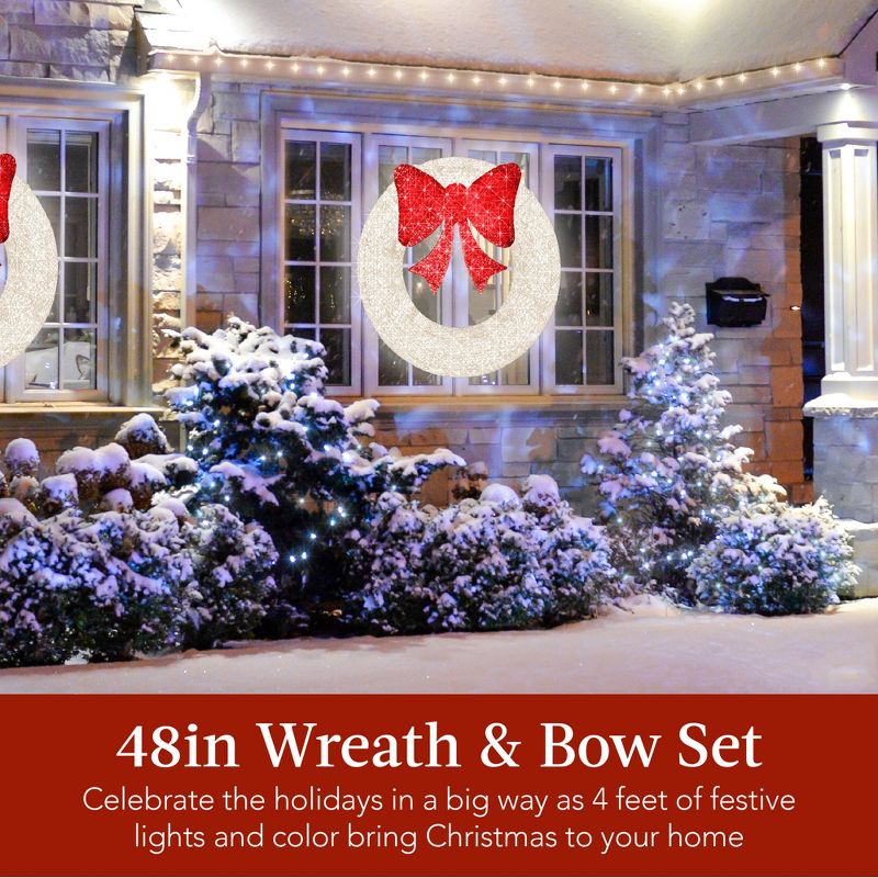 Best Choice Products 48in Pre-Lit Outdoor Christmas Wreath, LED Metal Holiday Décor w/ 140 Lights, Bow, 2 of 8