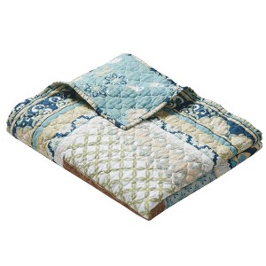 Greenland Home Fashions Thalia Stylized Florals and Geometric Prints Bohemian Ultimate Comfort Throw Accessory 50"x60" Blue - 1 of 4