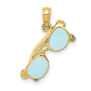 Black Bow Jewelry 14k Yellow Gold 3D Aqua Enameled Moveable Sunglasses Pendant - 1 of 4