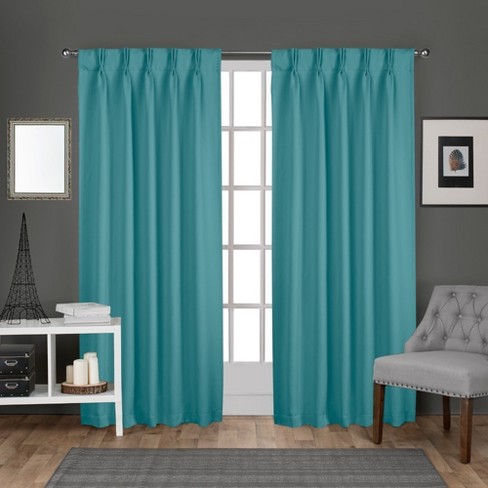 Set Of 2 84x52 Sateen Pinch Pleat Woven Blackout Back Tab Window Curtain  Panel Teal - Exclusive Home : Target