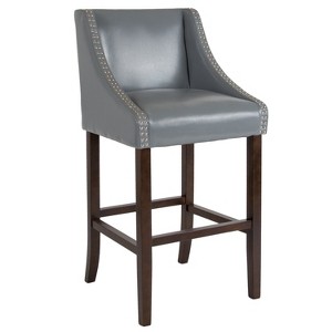 Emma and Oliver 30"H Transitional Upholstered Walnut Barstool with Accent Nails - 1 of 4