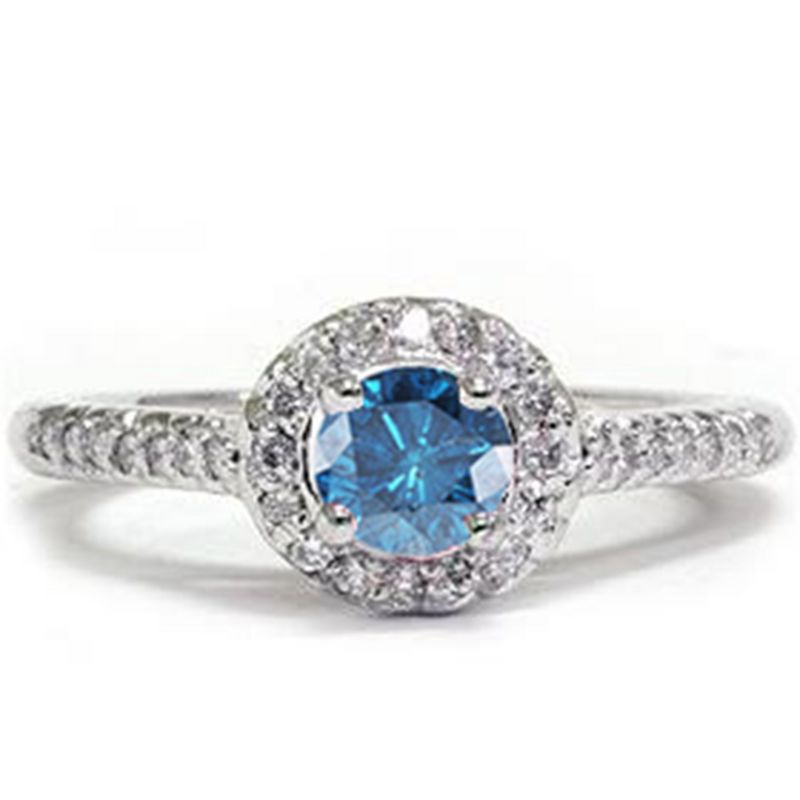 Pompeii3 5/8ct Blue Diamond Pave Halo Ring 14K White Gold, 2 of 5