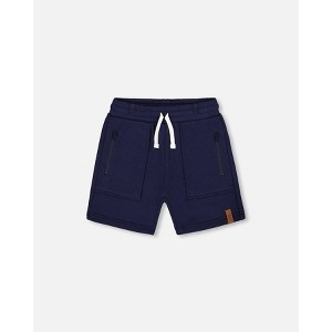 Deux par Deux Boy French Terry Zip Pocket Shorts Navy Blue - 1 of 4