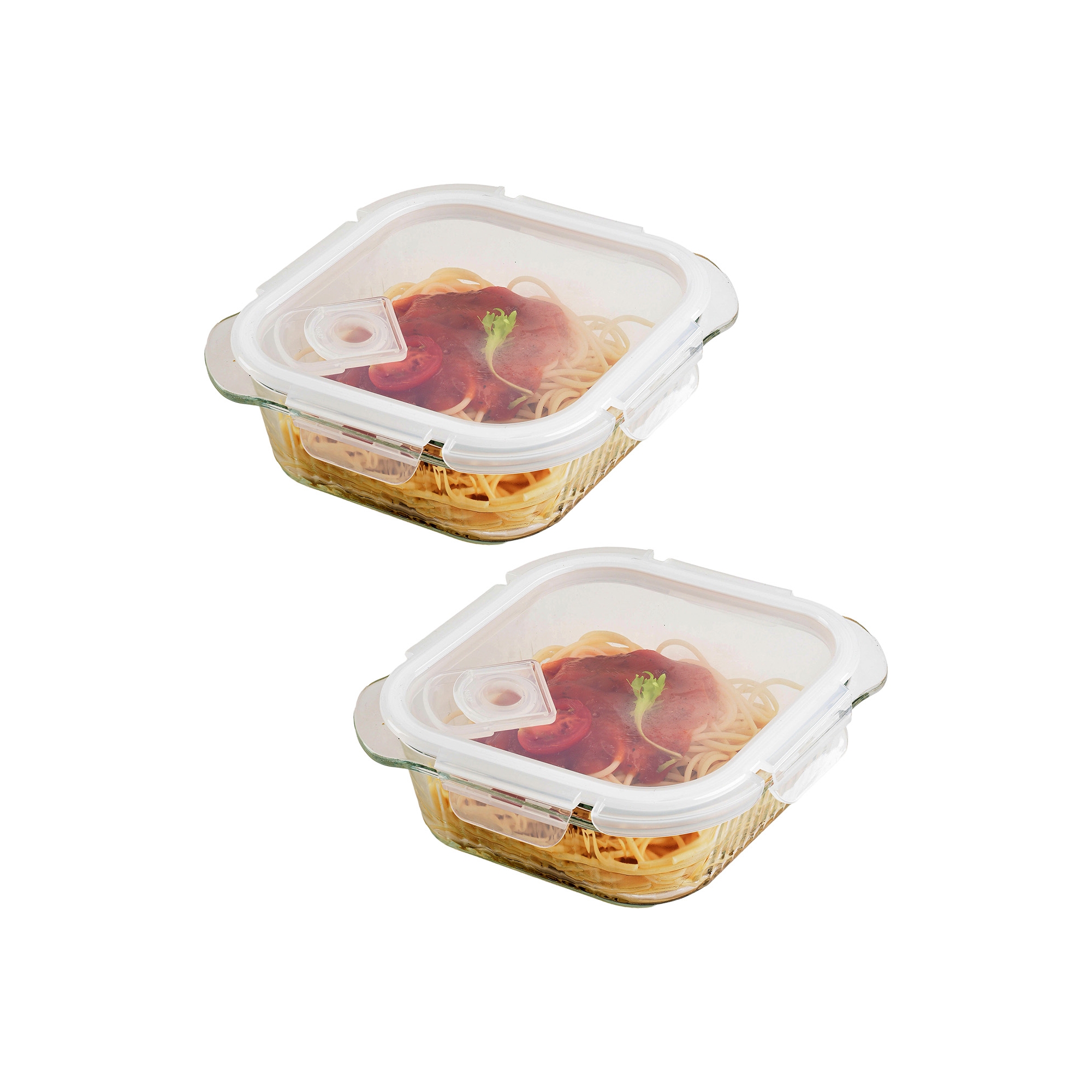 SharpChef 2PK Airtight Glass Food Container with Vent Lid, Leak-Proof Silicone Seal, Microwave and Dishwasher Safe, 700 ml / 24 oz / 3 cups