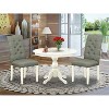 3-Piece Linen White Finish Solid Wood Top - Button Tufted Dining Room Set - Seats 4 - 2 of 4