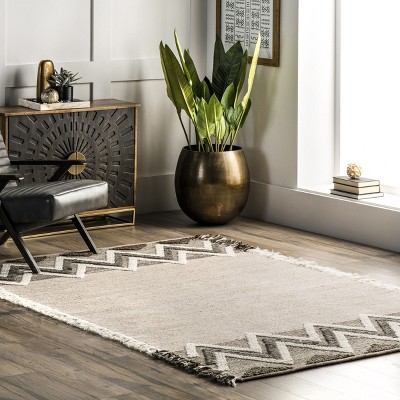 Handmade Ivory Wool Shag Rectangular Area Rug 5'x8'