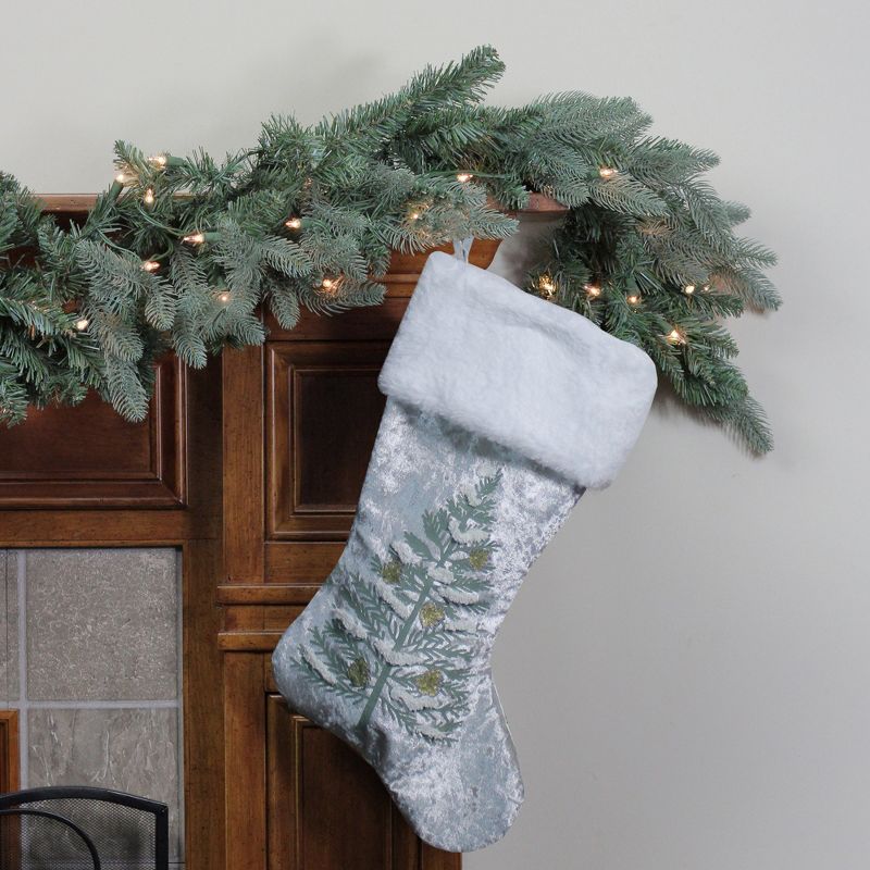 Northlight 20" Snow Covered Green Tree Gray Christmas Stocking with White Cuff, 2 of 4