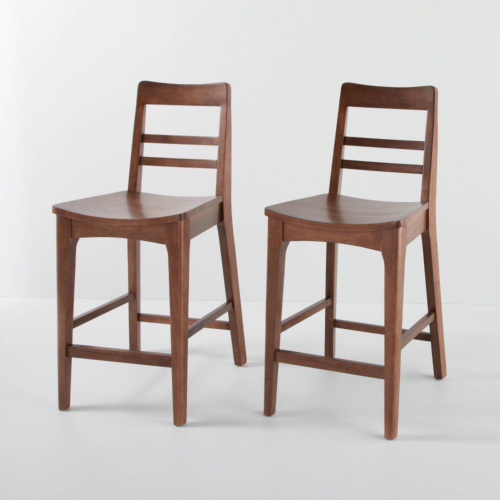 2pk Wood Ladder Back Counter Stool - Brown - Hearth & Hand™ with Magnolia
