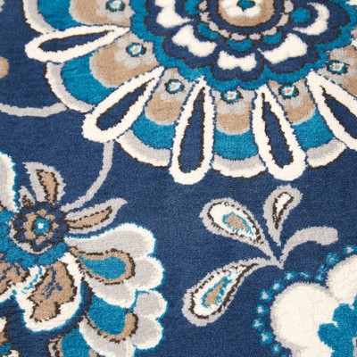 Tremont Lincoln Navy Blue and Grey Floral Area Rug