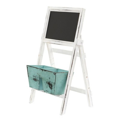 26" x 13.5" Wooden Farmhouse Planter Bin and Chalkboard Stand White/Blue - Nearly Natural