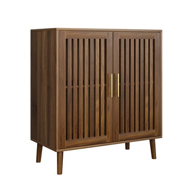 Lirago 31.5" W Walnut Sideboard Buffet Table Modern TV Stand with Grille Doors