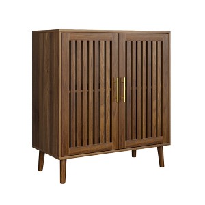 Lirago 31.5" W Walnut Sideboard Buffet Table Modern TV Stand with Grille Doors - 1 of 4
