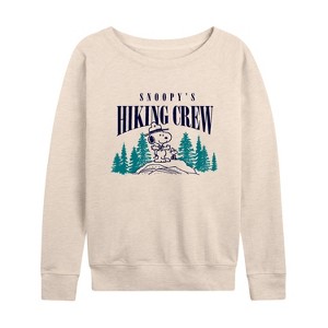 Women's - Peanuts - Snoopy Hiking Crew Lightweight French Terry Wide Neck Long Sleeve Shirt - 1 of 4