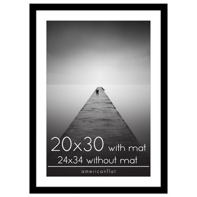 Americanflat 20x30 Poster Frame with Mat or 24x34 Poster Frame Without Mat in Black Engineered Wood with Plexiglass Cover