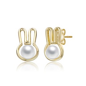 Guili 14k Yellow Gold Bunny Pearl Stud Earrings, Whimsical Design, Playful and Chic for Everyday Charm, Elegant Style, and Delightful Celebrations - 1 of 2
