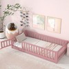 Dolonm Twin Size Floor Platform Bed with Fence & Door, Pink - Sturdy Pine Wood, Safety Design for Kids - 3 of 4