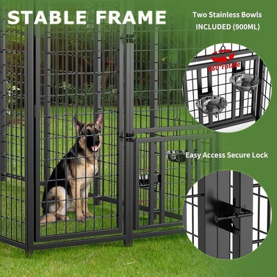 Large Black Metal Outdoor Dog Kennel with Roof Cover