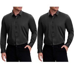 INSPIRE CHIC Men's Point Collar Long Sleeve Button Down Solid Color Formal Dress Shirts 2 Packs - 1 of 4