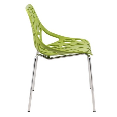 Green Cut-Out Plastic Dining Chair with Chrome Legs, Set of 2