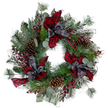 Northlight Dual Plaid and Berries Artificial Christmas Wreath - 24-Inch, Unlit