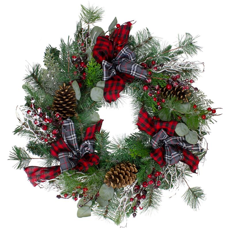 Northlight Dual Plaid and Berries Artificial Christmas Wreath - 24-Inch, Unlit, 1 of 7
