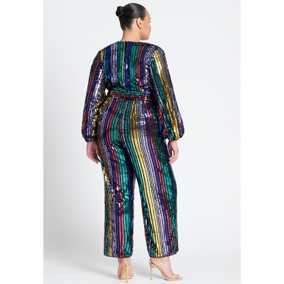 ELOQUII Multicolor Stripe Sequin Jumpsuit - image 4