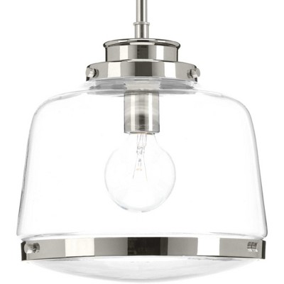 Polished Nickel Mini Drum Pendant with Glass Shade