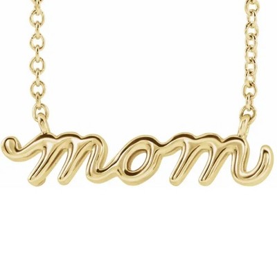 Pompeii3 14K Yellow Petite Mom Script Pendant 18" Necklace 3/4" Wide