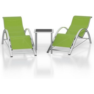 Patio Chaise Lounge Set of 3, Outdoor Reclining Pool Chairs with Side Tables All-Weather Sun Loungers for Poolside, Beach, Balcony - 1 of 4