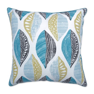 Pillow Perfect 25" Leaf Block Outdoor/Indoor Floor Pillow Teal/Citron