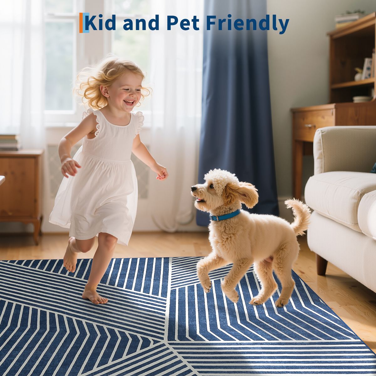 Modern Rug for Living Room Geometric Striped Floor Mat with Non-Slip Backing, Foldable Ultra-Thin Bedroom Carpet, Non-Shedding Low Pile Indoor Carpet - thumbnail 7