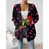 Coolmee Women's Fall Winter Long Sleeves Open Front Heart Print Knitted Sweater Cardigan Coat Outwear - 3 of 4